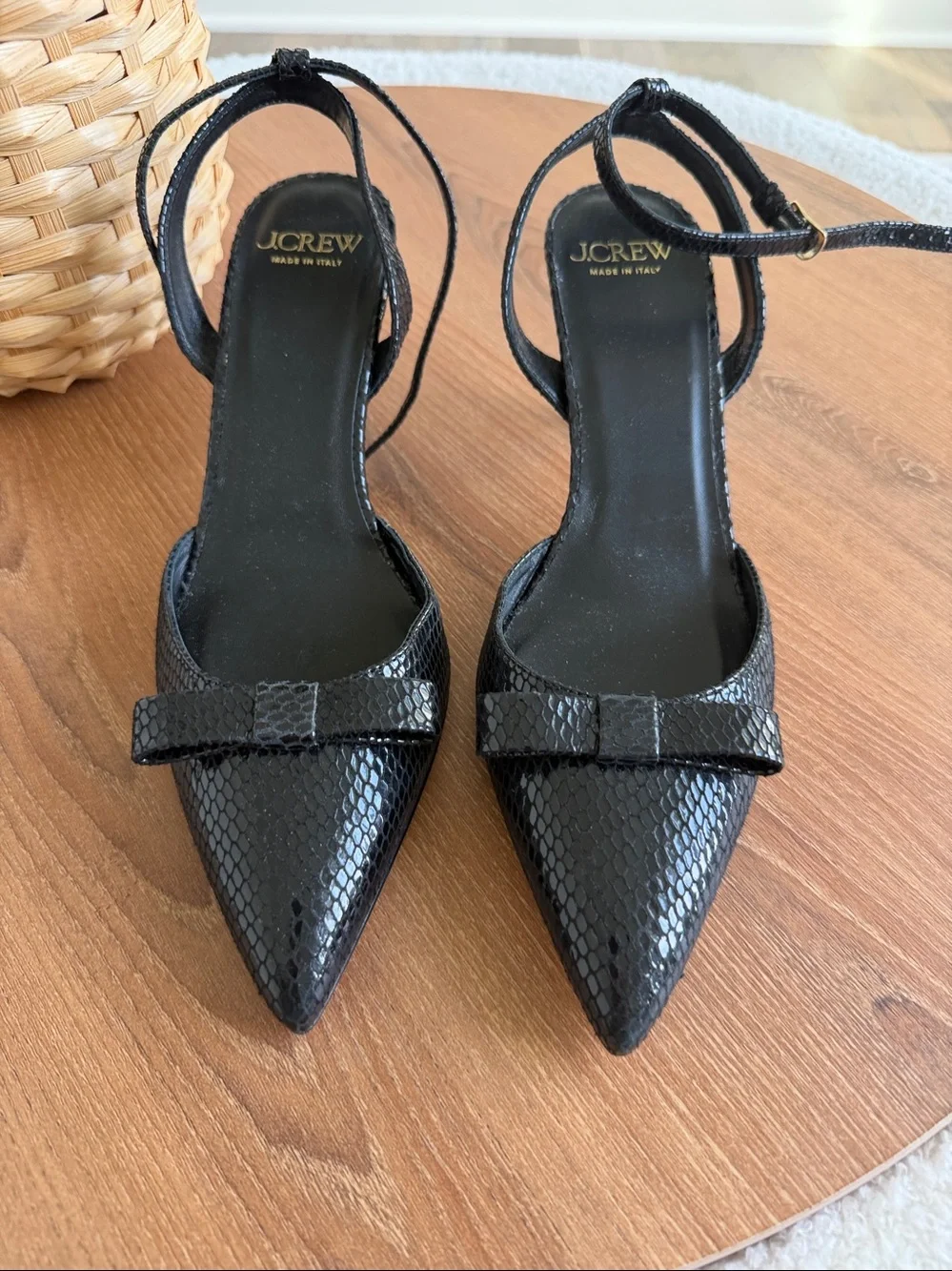 J.Crew Italian Leather Bow Slingback Heels Black Size 8 NWT